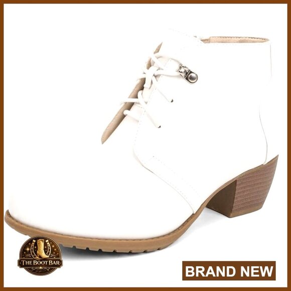 Shoes - Women's Ankle Boots Lace-Up Round Toe Low Heel Side Zipper Dress Booties